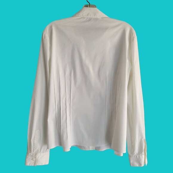 Lafayette 148 NY White Button Up Shirt Womens Stretch Cotton Pleated Size 14 - Picture 4 of 11